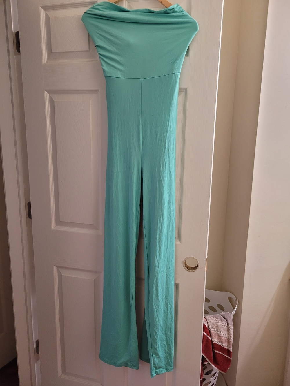 Fashion Nova Aqua Strapless Wide Leg Jumpsuit